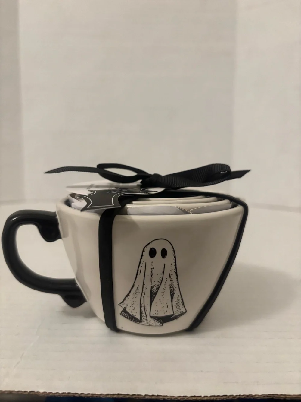 Rae Dunn Black and White Ghost Ceramic Mug Set